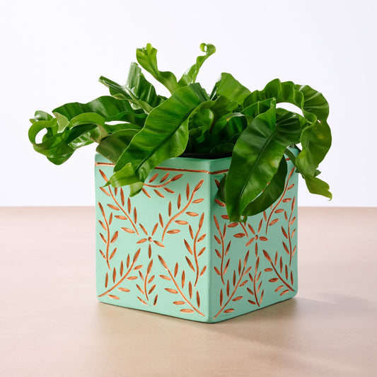 Terracotta Debossed Leaf Planter