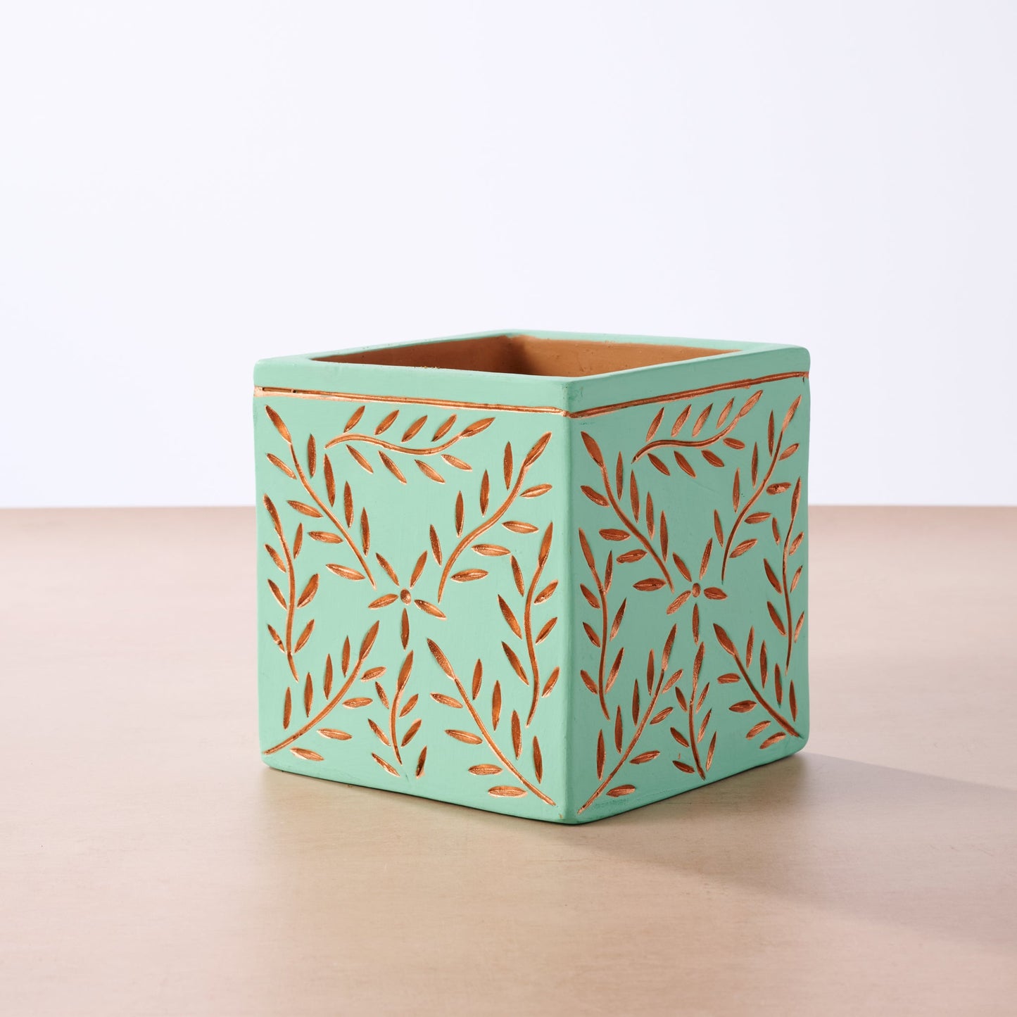 Terracotta Debossed Leaf Planter